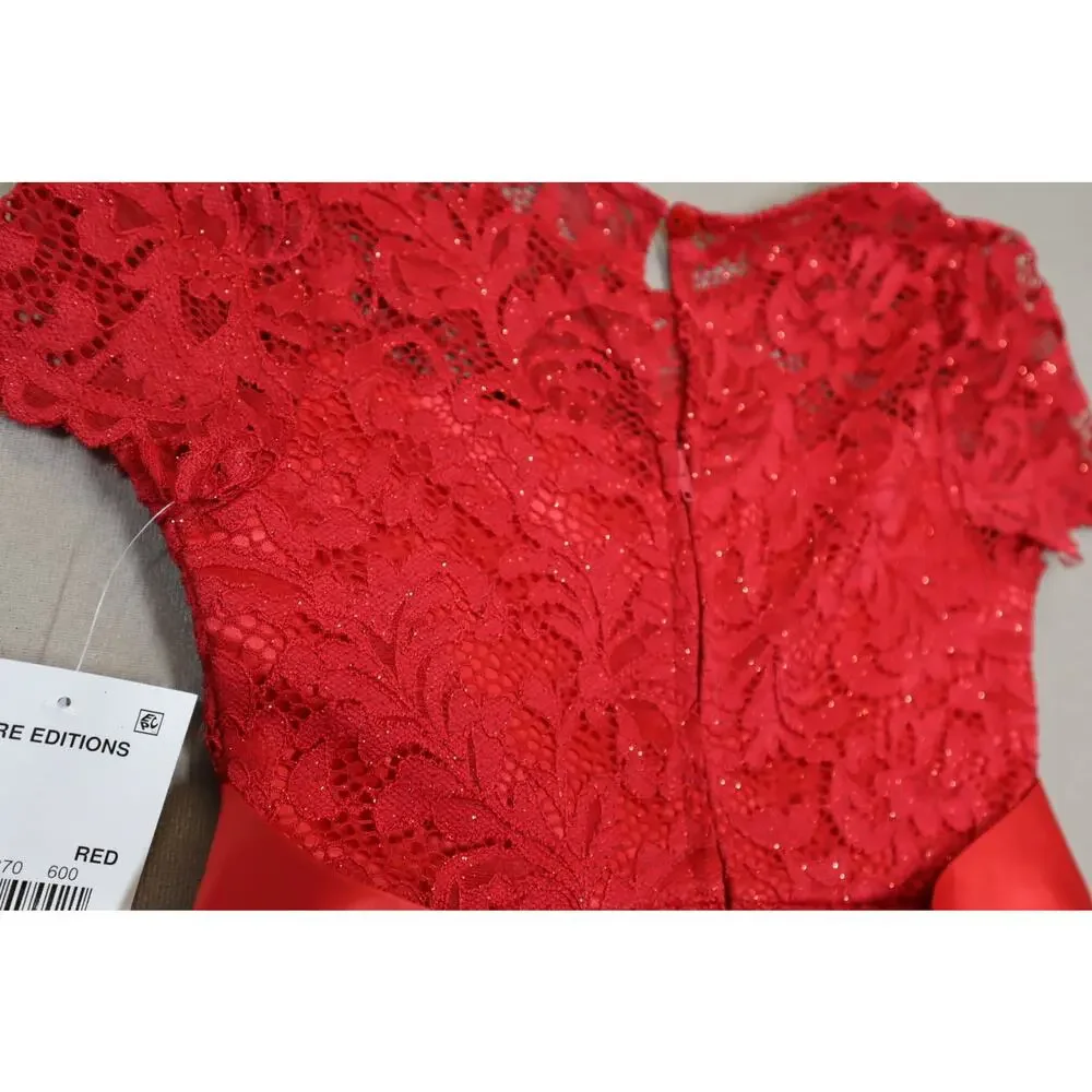 Rare‎ Editions Big Girls Red Glitter Lace High Low Dress Size 7